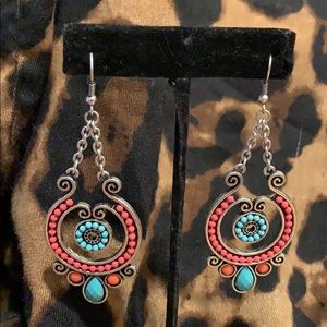 Fashion turquoise and coral earrings- super cute